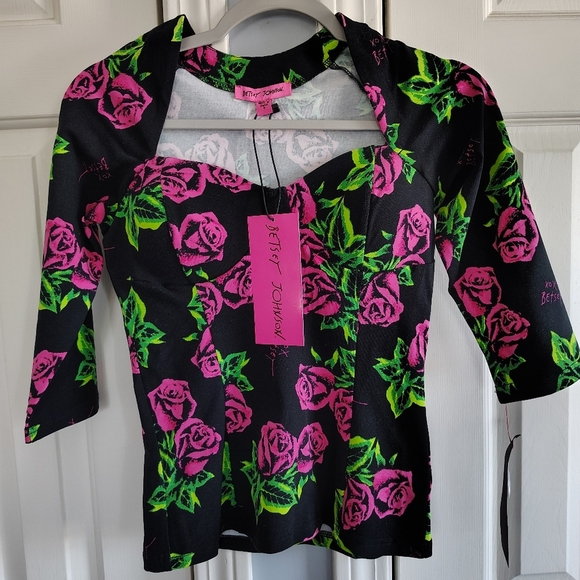 Betsey Johnson Pink Rose Push Up Bra Top S - Picture 2 of 10
